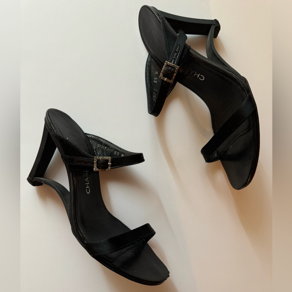 Vintage Charles Jourdan Satin & Rhinestone Wedge Sandals in Size 6.5